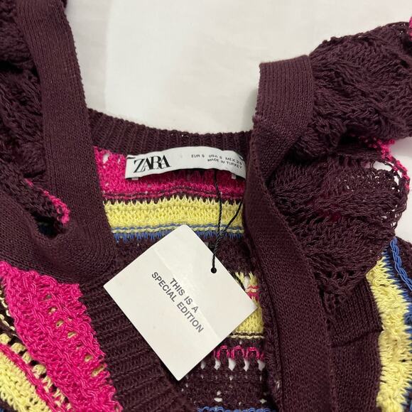 NWT Zara Special Edition Crochet Colorful Flutter Sleeve Maxi Sheer Dress Size S - Picture 5 of 8